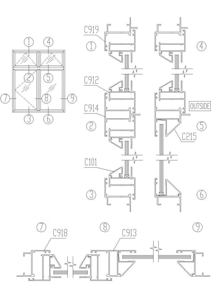 002-38系列平开窗结构图1CAD施工图设计_图1