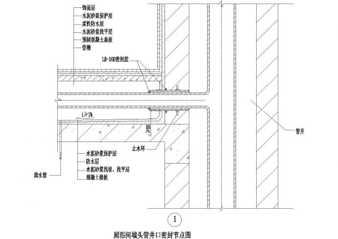 001-厕浴间端头管井口密封节点图CAD施工图设计_图1