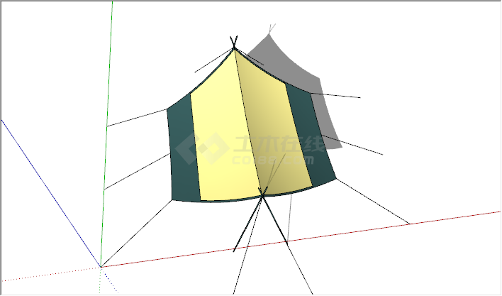 现代户外黄色绿色简易帐篷su模型-图二