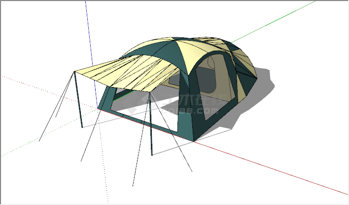 现代户外野营淡黄色绿色帐篷su模型-图一