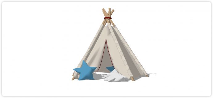 米色布木条搭建儿童帐篷su模型_图1