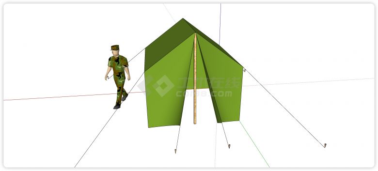 绿色简易军旅露营帐篷su模型-图二
