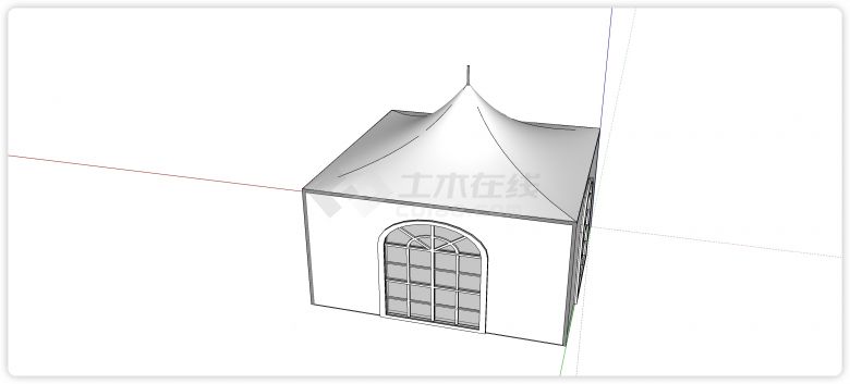 弧形尖顶带窗户露营帐篷su模型-图二