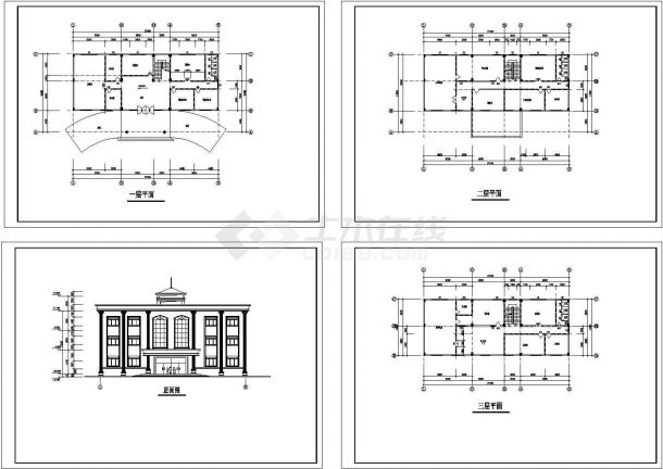 三层办公楼建筑设计cad方案图-图一