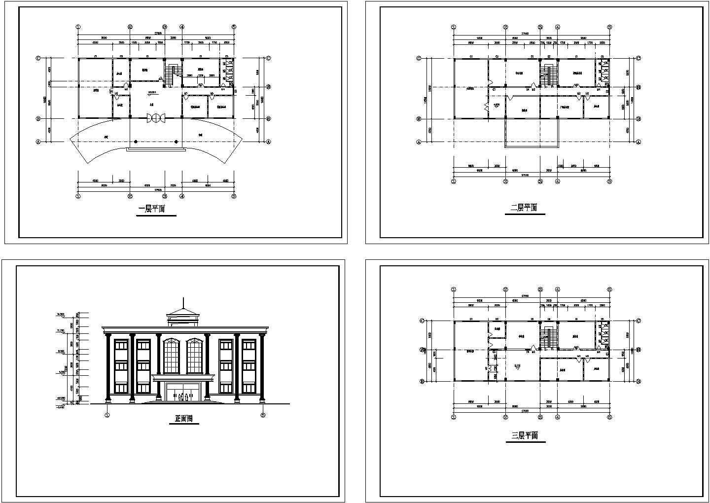 三层办公楼建筑设计cad方案图