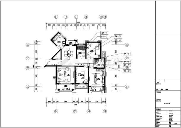 广州某3室2厅新古典样板房装施设计CAD图-图一