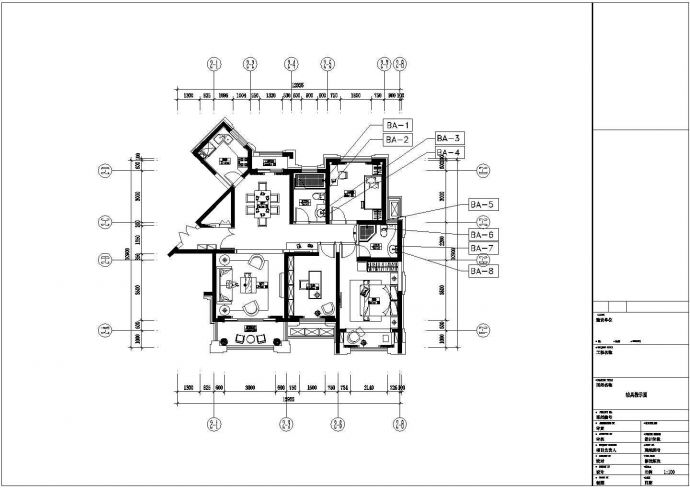 广州某3室2厅新古典样板房装施设计CAD图_图1