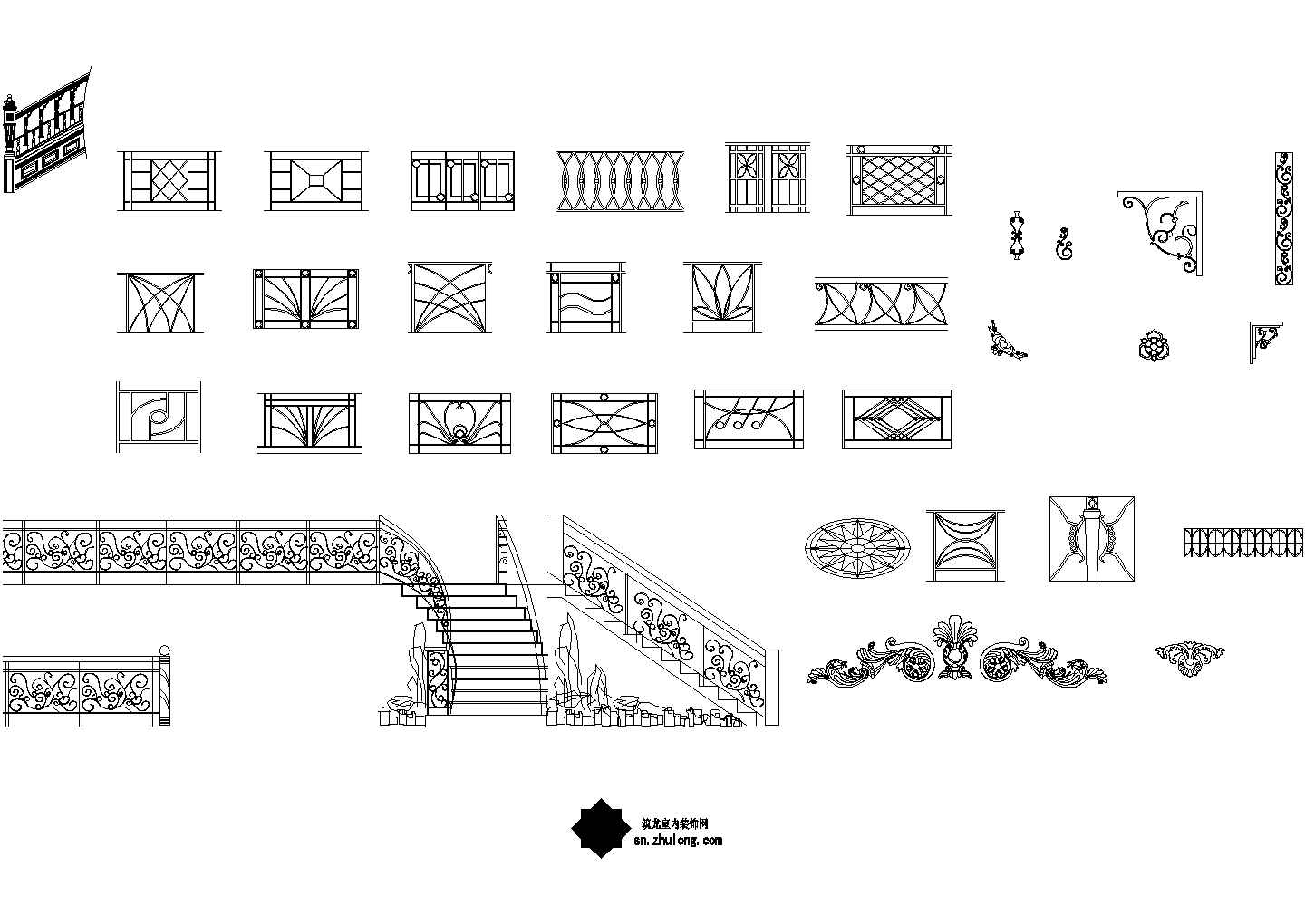 各式风格楼梯立面图CAD图块