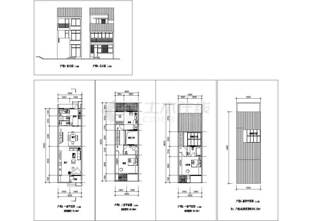 二层住宅户型设计cad图(含平立面图，共五张)-图一