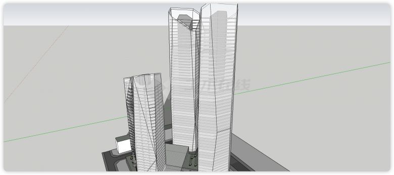 三座钻石型结构办公楼su模型-图二