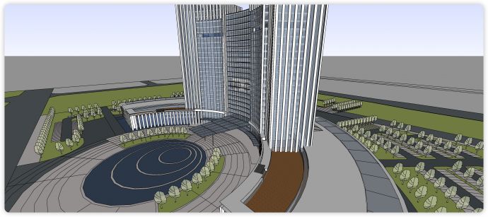 环形整体玻璃结构办公楼su模型_图1