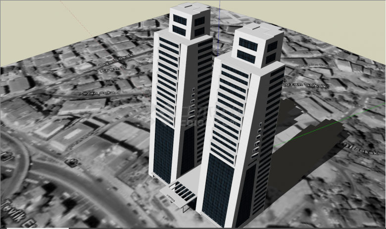 现代两座相连办公楼su模型-图一