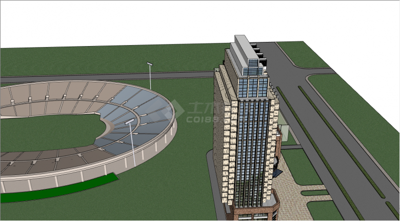 一栋外观时尚的超高层办公楼su模型-图二