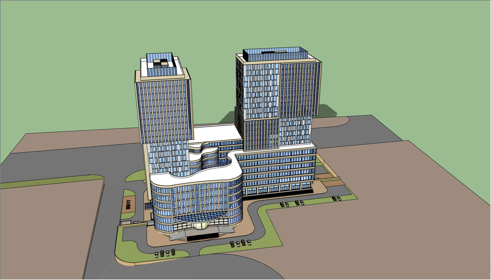一栋外形美观的高层的办公建筑su模型-图二