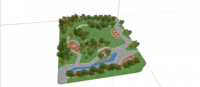 现代公园带绿化景观SU模型-图二