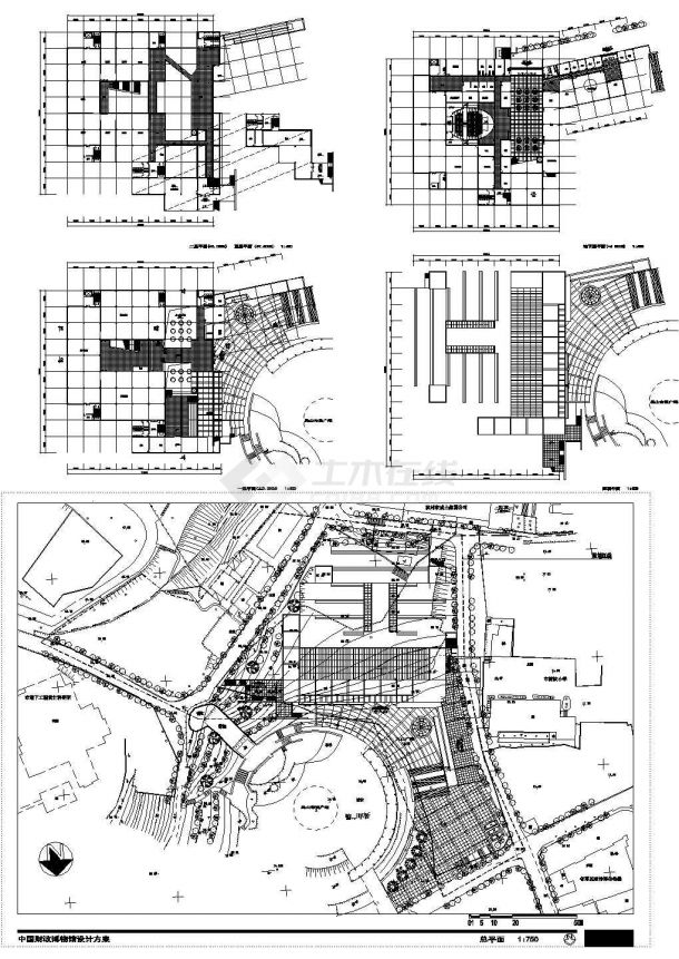 某地下1地上2层砖混结构财政博物馆设计cad全套建筑方案图【含高清效果图】-图一