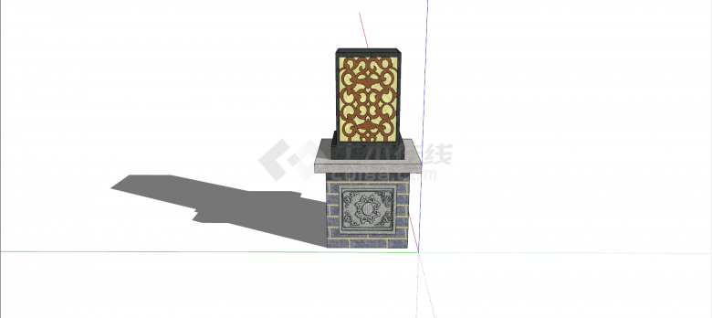 新中式复古石质镂刻花纹灯笼su模型-图二