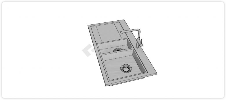 双槽浅槽不锈钢台盆水槽组合su模型-图二