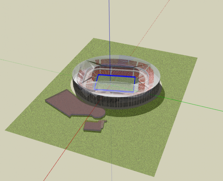 带有肉粉色看台座椅的椭圆形的足球场su模型-图二