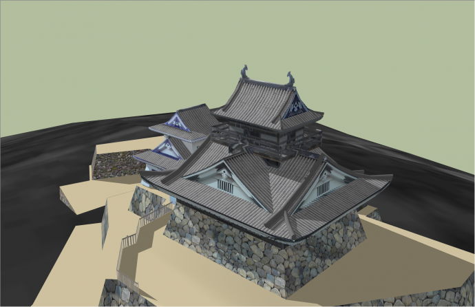独特石砌日本古建筑su模型_图1