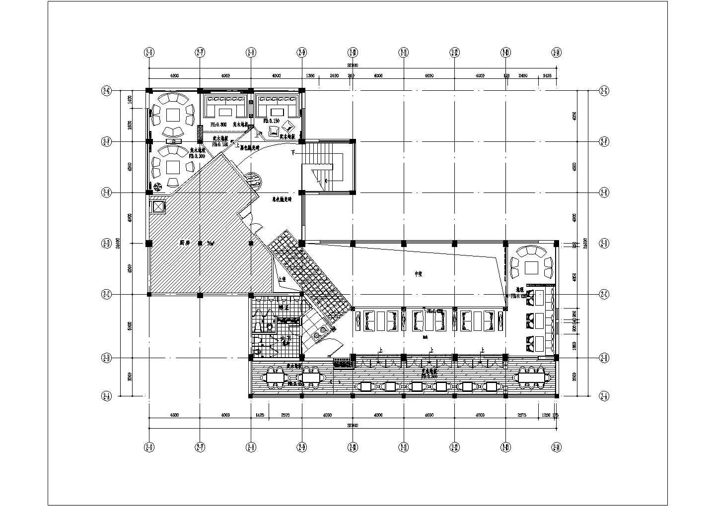 某咖啡馆建筑CAD二层完整构造设计总平面图