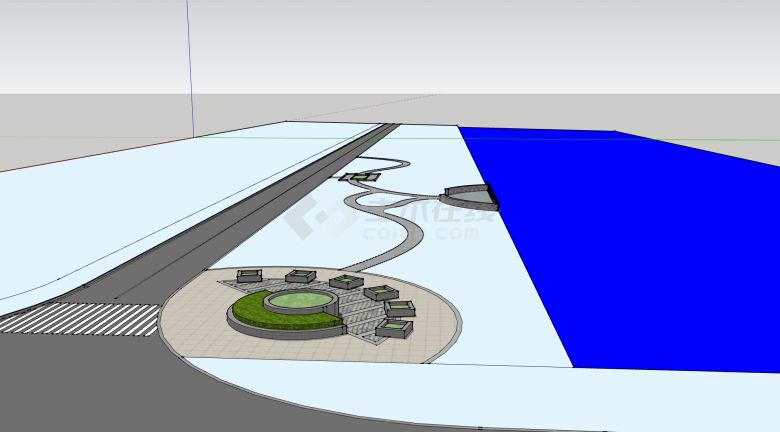 半圆和方形花圃启东滨海新区某道路景观设计方案su模型-图一