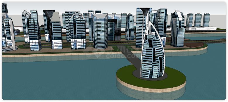 码头河道现代城市规划场景su模型-图二