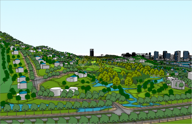 现代的大型完整生态城市规划su模型-图二