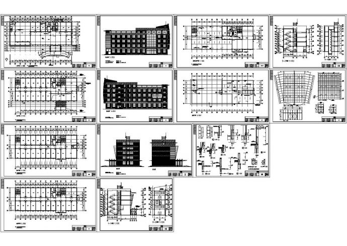 四层办公楼设计建筑施工cad图纸，共十三张_图1