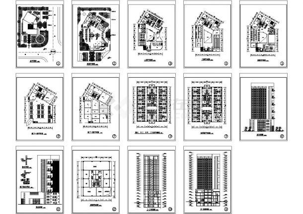 高层宾馆综合楼设计建筑施工cad图纸（含地下二层，共十四张）-图一