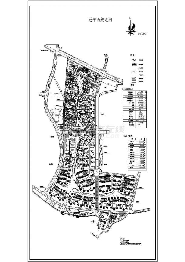 总用地面积67.97ha小区总平面规划图1张 含技术经济指标、公建一览表CAD-图一
