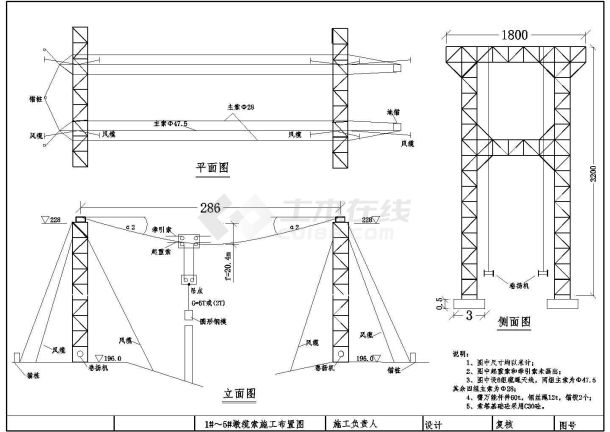 某市桥梁缆索施工桥墩设计布置图-图一