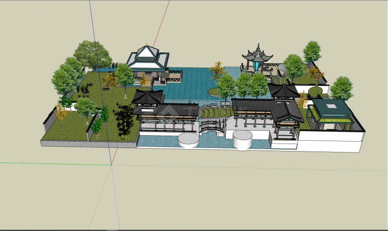 中式园林嬉水公园设计su模型-图二