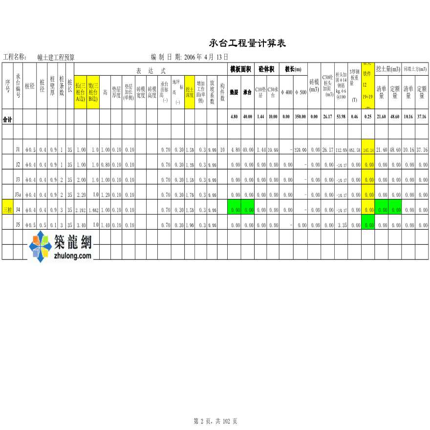 某花园三期土建工程预算工程量计算过程详表-图二