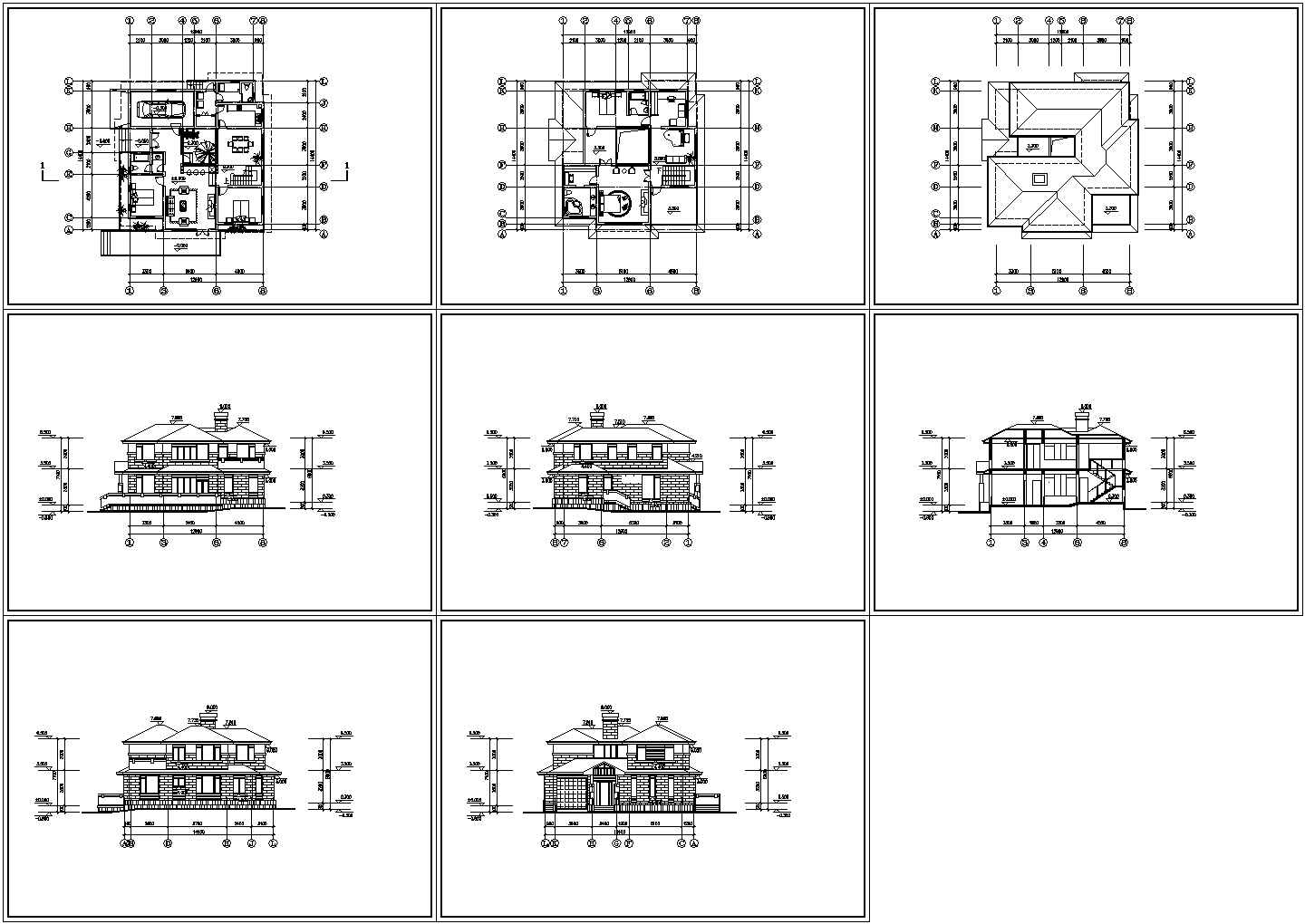 长14.4米 宽12.9米 2层别墅建筑设计CAD施工图纸