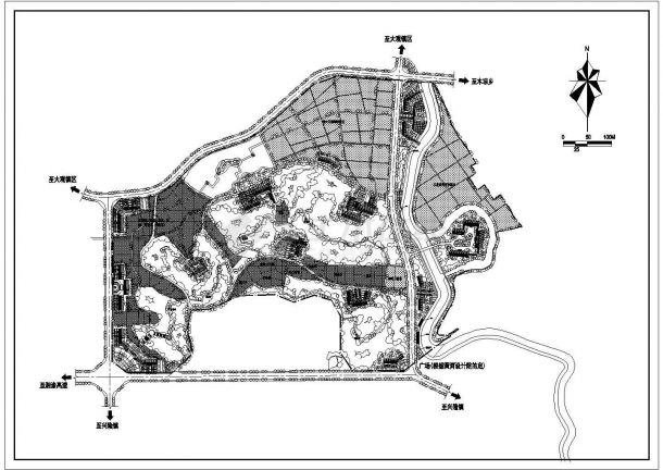 某地区大型生态农业园绿化规划设计cad施工总平面图（标注详细）-图二