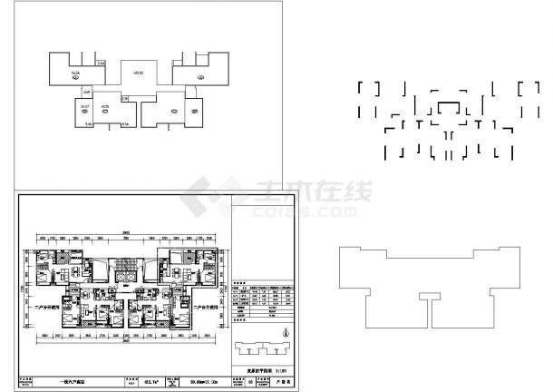 一核六户高层住宅户型平面设计CAD图-图一