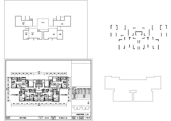 一核六户高层住宅户型平面设计CAD图_图1