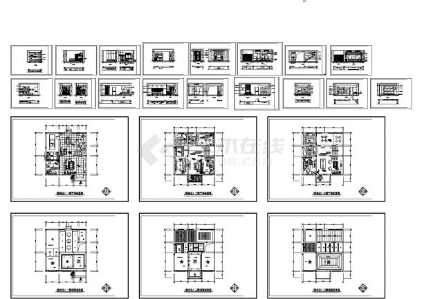 三层豪华别墅室内装修设计建筑施工cad图纸，共二十三张-图一
