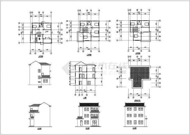 3层：长10.6米 宽10米 农村住宅初步设计方案【平立剖】cad施工图设计-图一