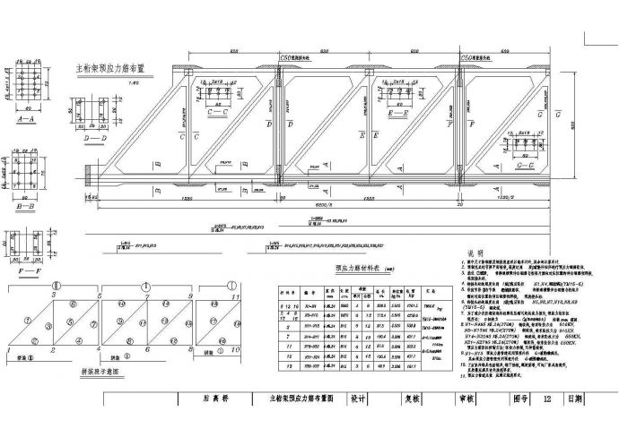 某跨径62m预应力混凝土简支桁架人行桥主桁架预应力筋CAD布置图_图1