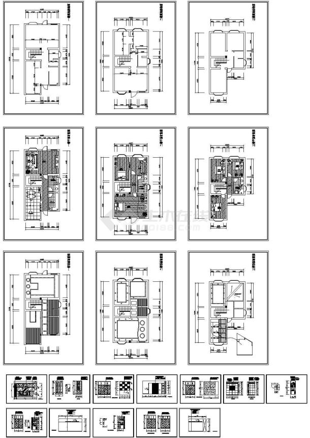 三层别墅室内装修设计建筑施工cad图纸，共二十一张-图一