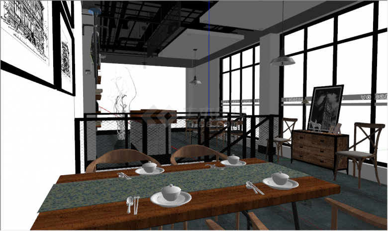 现代风格餐饮空间茶餐厅su模型-图二