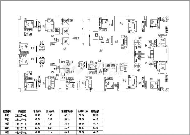 高层住宅一梯七户型平面设计CAD图-图一