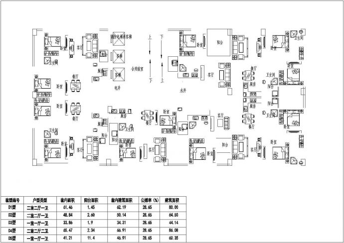 高层住宅一梯七户型平面设计CAD图_图1