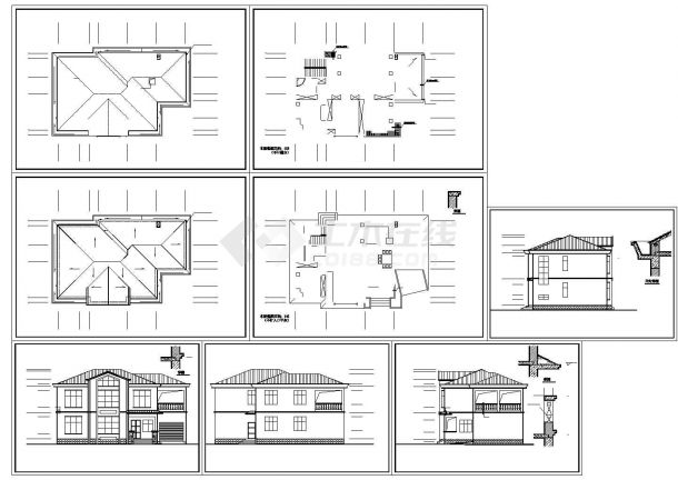 2层农村别墅式住宅建筑设计施工cad图纸，共八张-图一