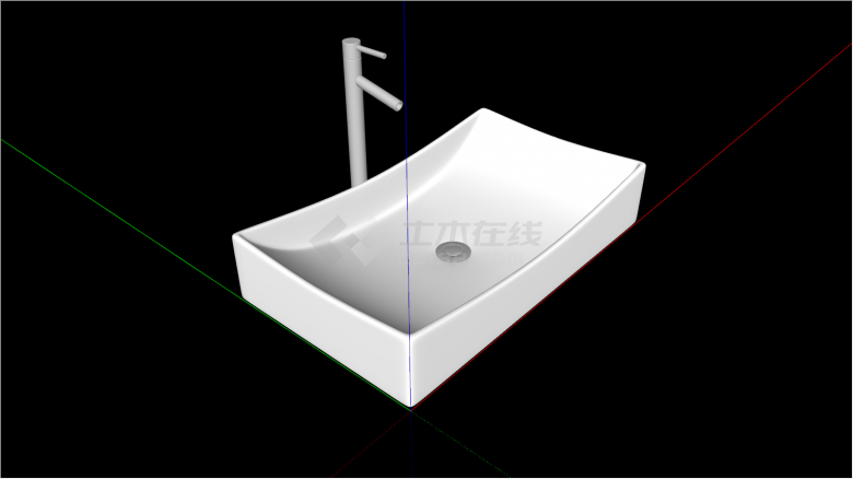 室内洗手盆组合方形带弧度su模型-图二
