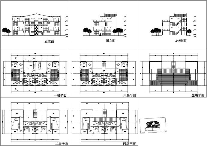 某16x16米四层双拼别墅建筑方案图（含效果图）_图1