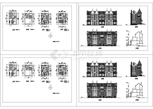 某7.5x12米三层四联排别墅建筑方案图-图一