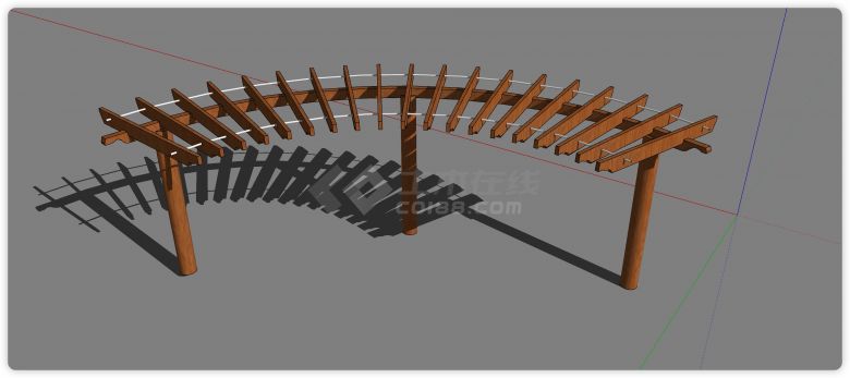 木结构单边柱支撑花架su模型-图二